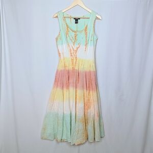 The Pyramid Collection Tie Dye Maxi Dress 100% Cotton Fit Flair Boho Hippie S